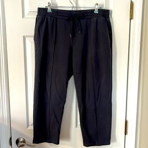Soft blue-gray cropped pants with center seams